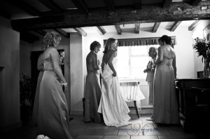 Bride and bridesmaids getting ready for wedding in Derbyshire