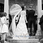 Couple during Bovey Castle wedding ceremony on terrace in Devon