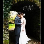 Wedding couple in grounds of Hotel Endsleigh on their wedding day at the shell grotto