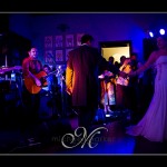 Endsleigh Hotel wedding first dance of bride and groom with band in the background