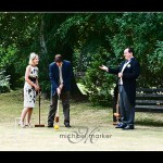 Somerset wedding guests playing croquet on the lawn of the wedding venue