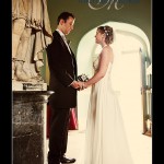 Bride and groom looking at each other in entrance hall of Haldon Belvedere wedding