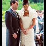 Bride looking at her wedding room during ceremony at Pentillie Castle near Plymouth