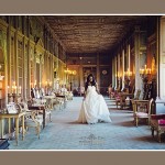 Bride walking through the Long Gallery at Syon Park on her wedding day