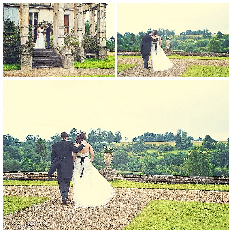 Bride and groom in the grounds of Orchardleigh House