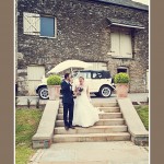 Bride and groom arriving for their reception at Shilstone house in Devon