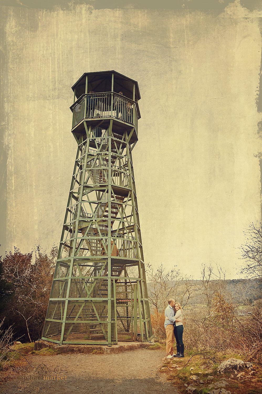 Engagement shoot couple at Cheddar lookout tower