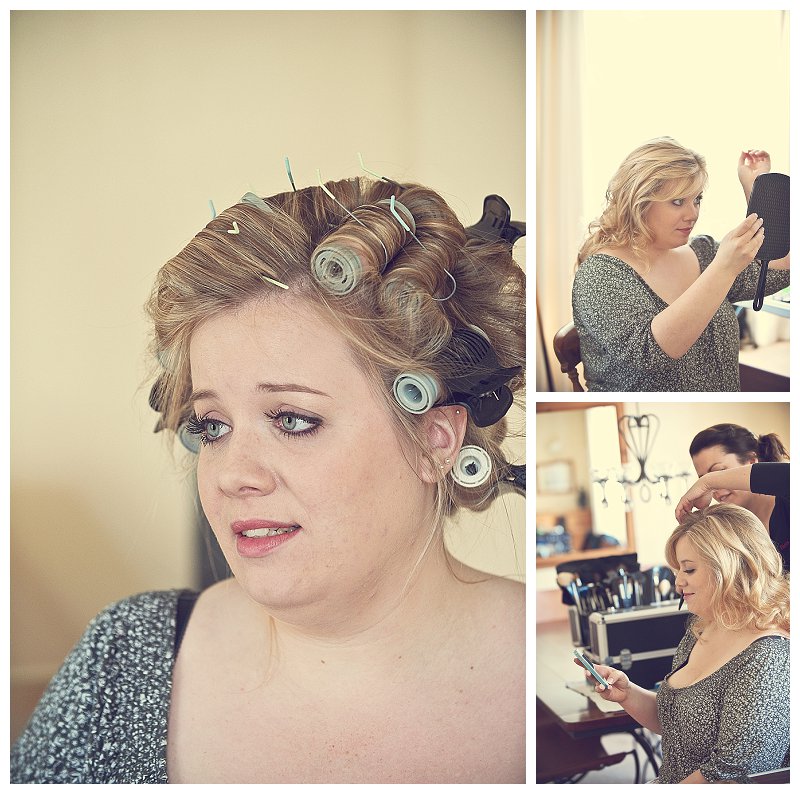 Bride getting ready with hair and make up in Devon