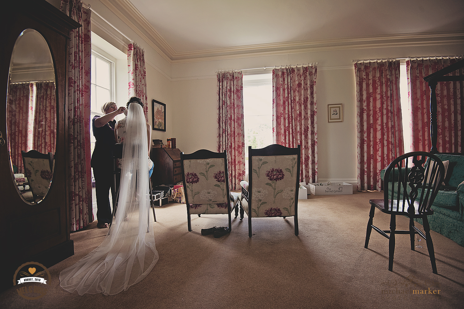 Devon bride getting ready at Hallsannery