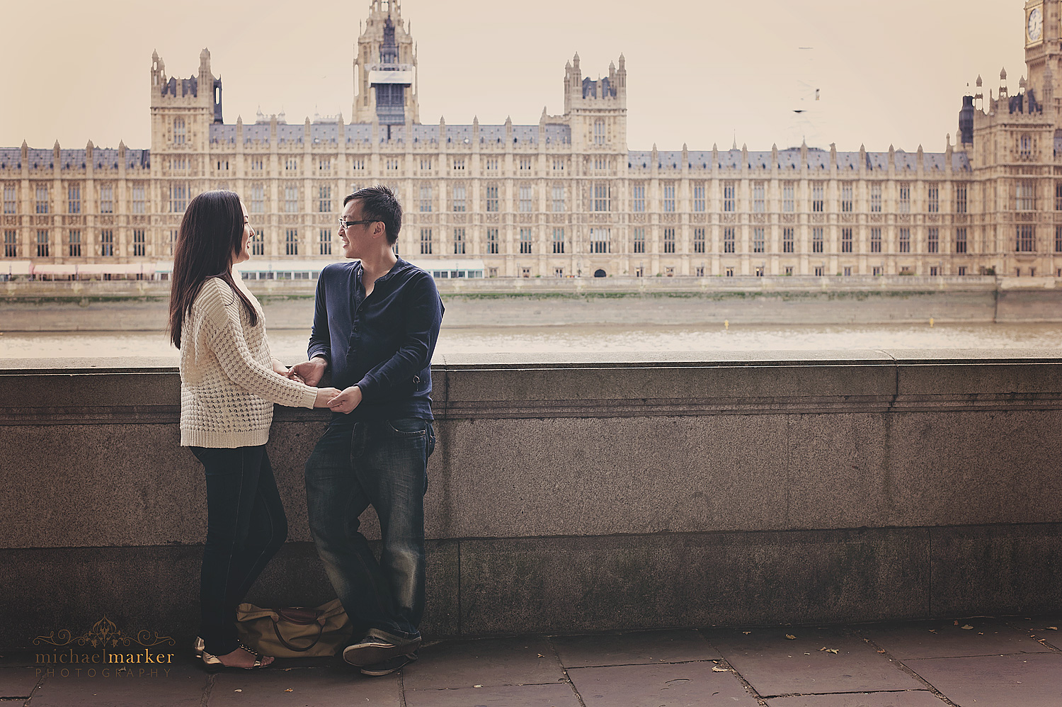 Loving couple in front of Big Ben London