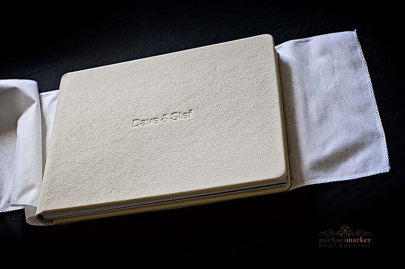 Leather cover of lGraphistudio wedding album  by Dorset wedding photographers