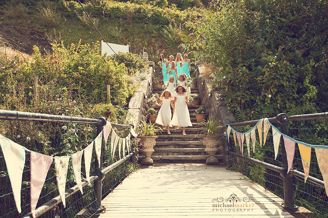 Bridesmaids and flower girls arriving at polhawn Fort wedding