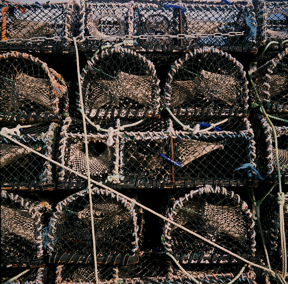 Cornish lobster pots close up at St Ives harbour
