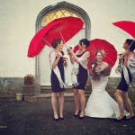 Bride and bridesmaids outside Haldon Belvedere in Devon