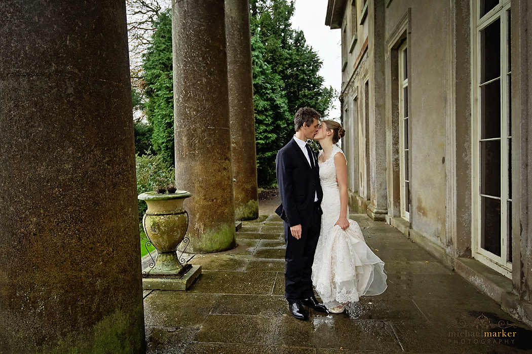 Bride and groom outside Buckland House on their weddign day
