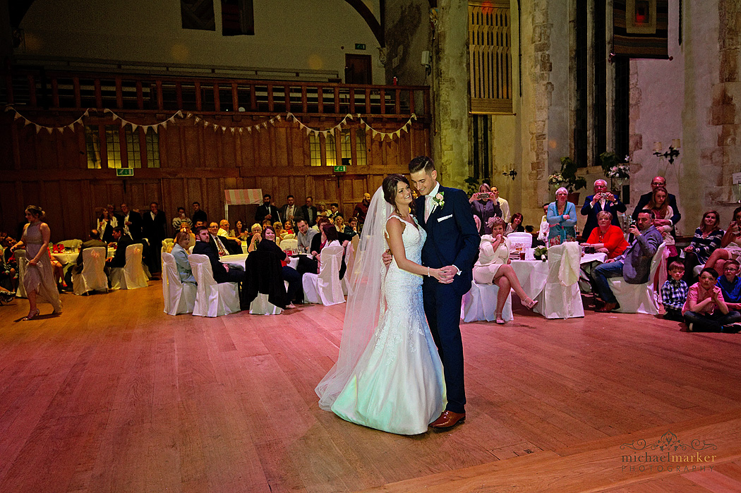 Bride and groom first dance in Dartington Hall