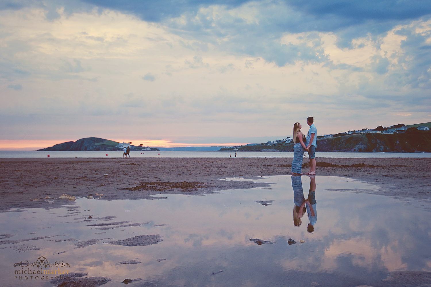 bigbury-engagement-shoot-water-reflections