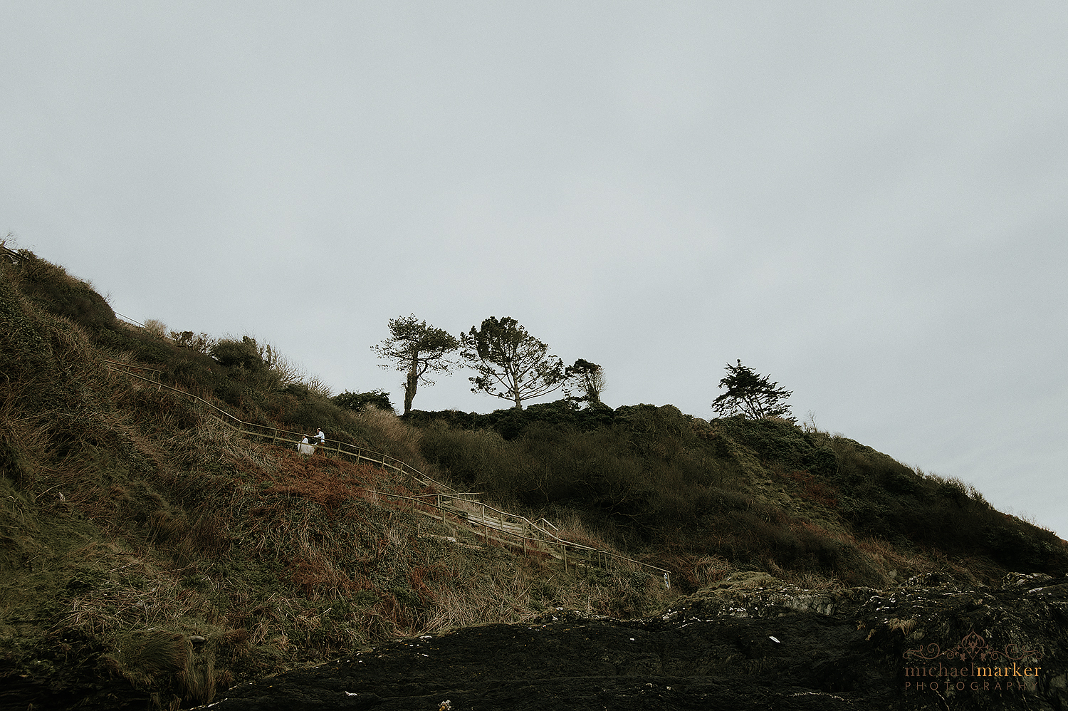 Walking up the cliff path at Polhawn fort in Cornwall