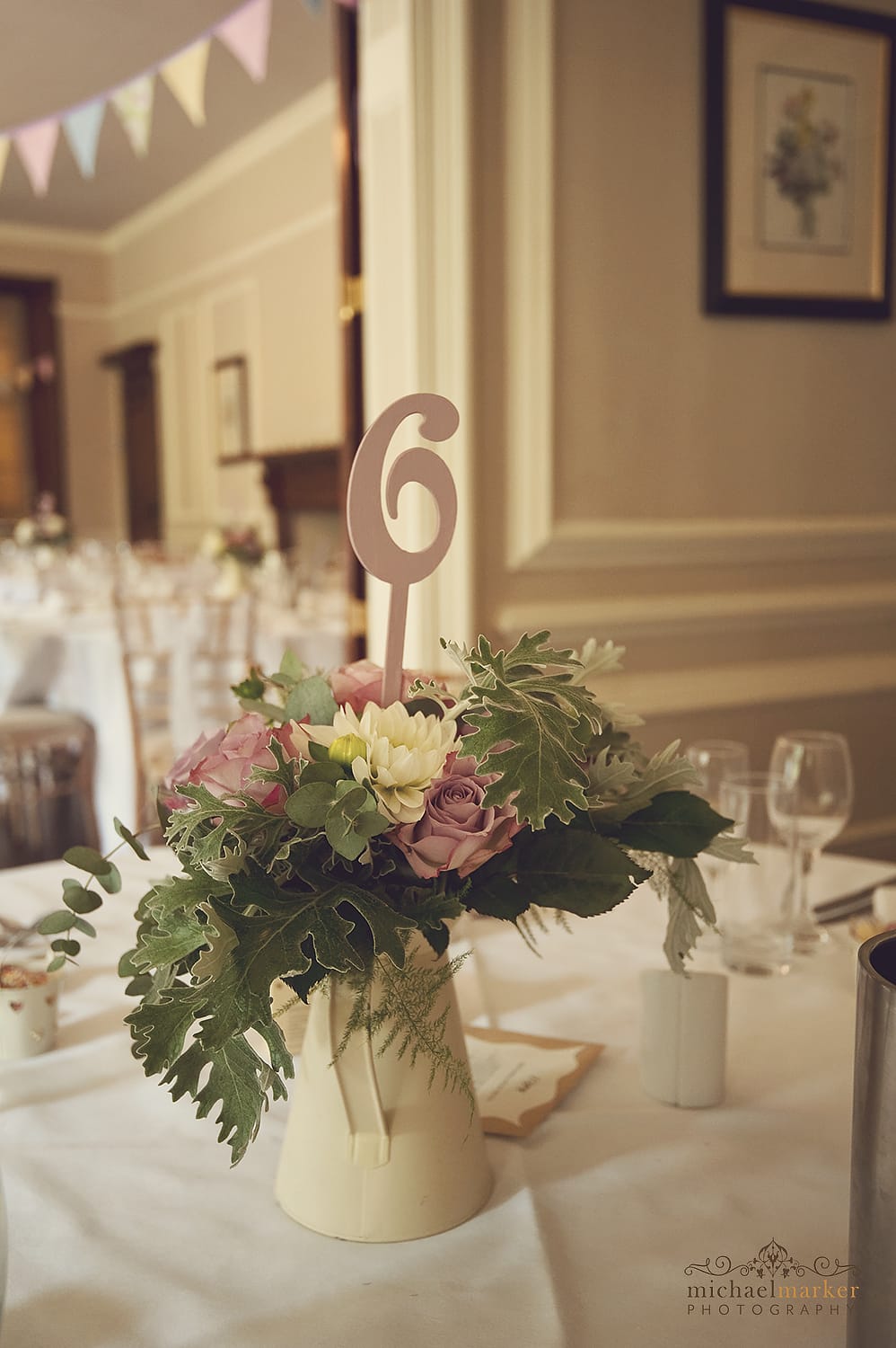 Flowers and milk jug table center