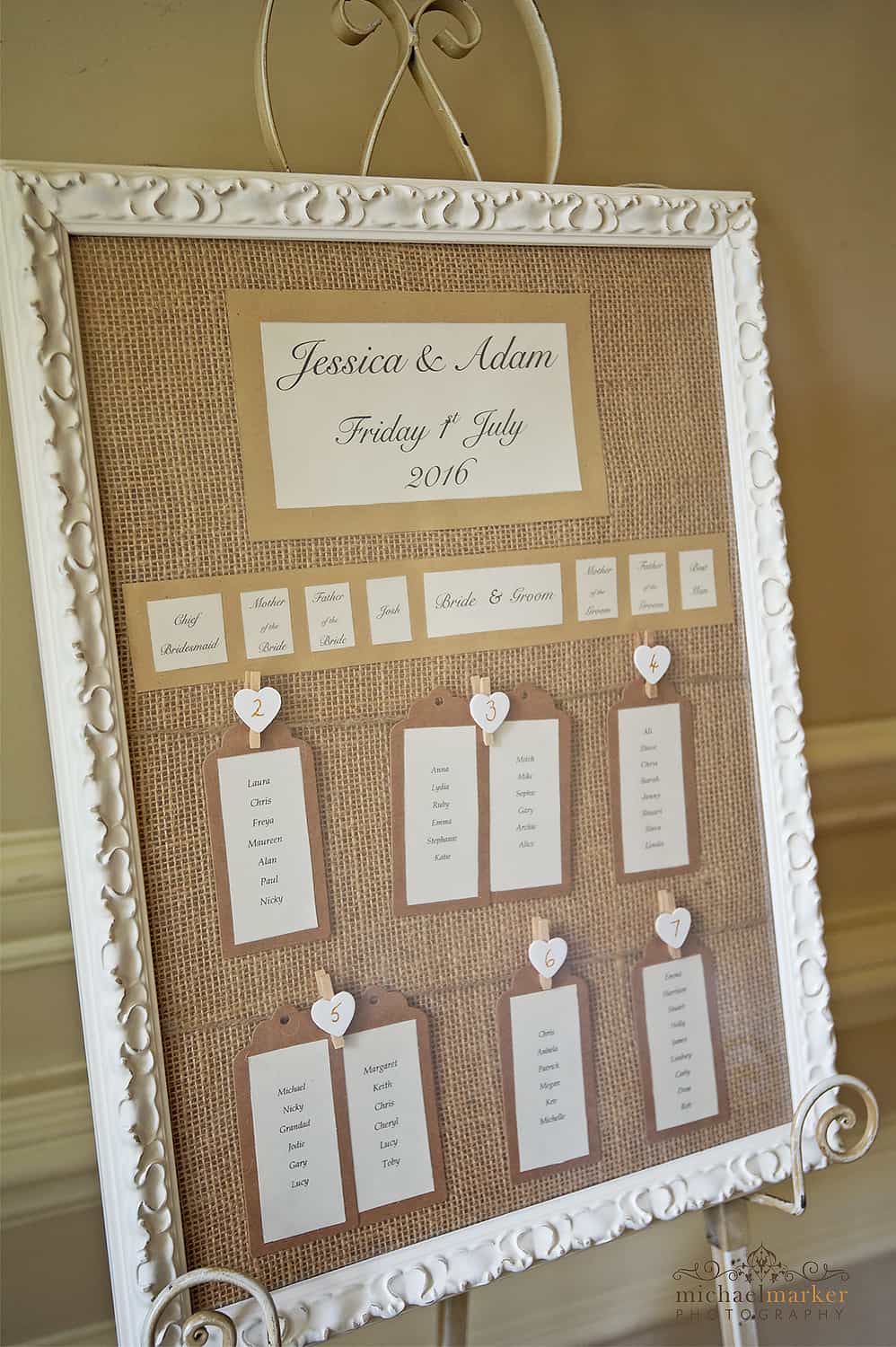 wedding table seating plan on metal easel