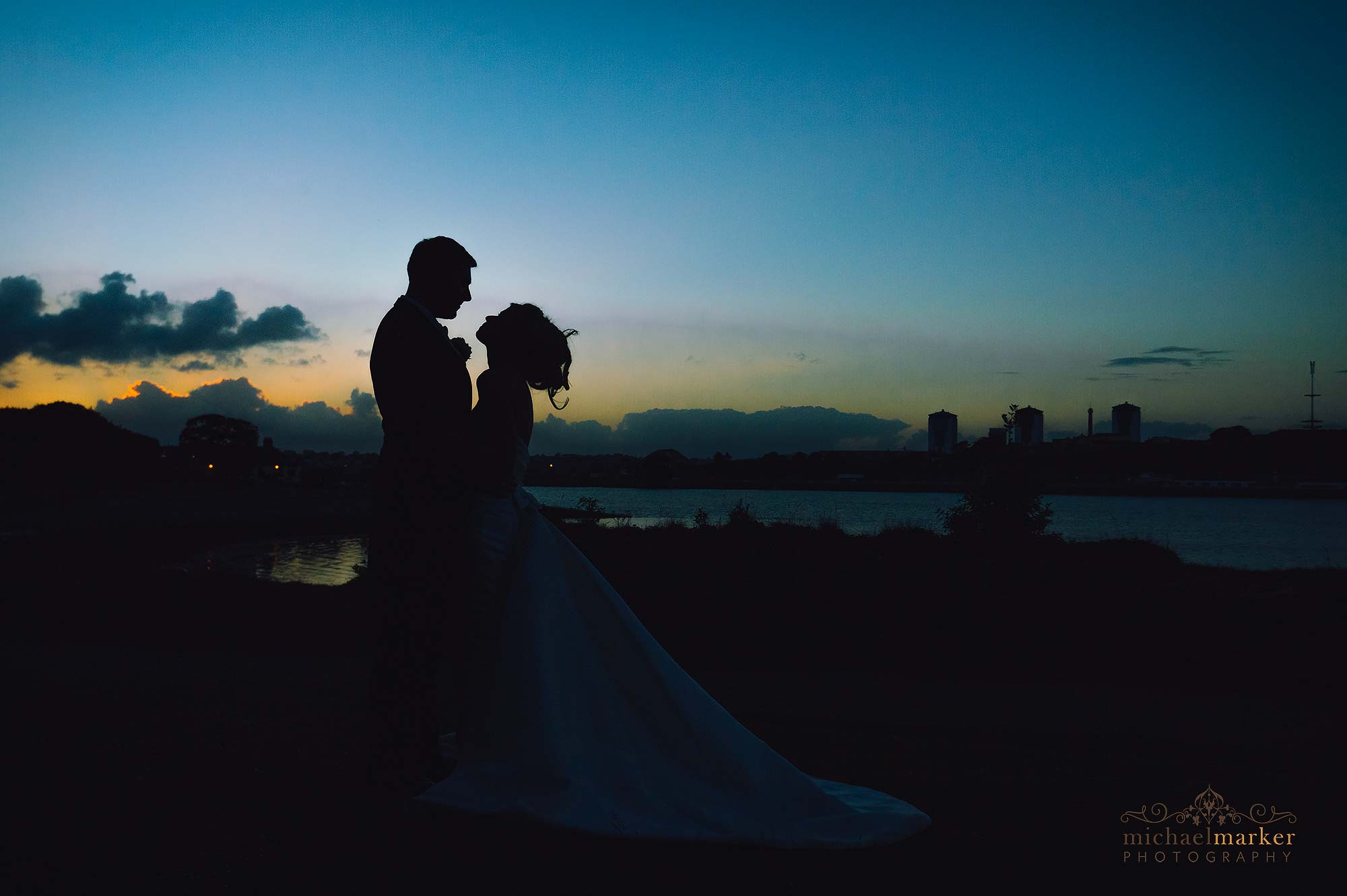 Wedding couple silhouette at Mount Edgcumbe wedding