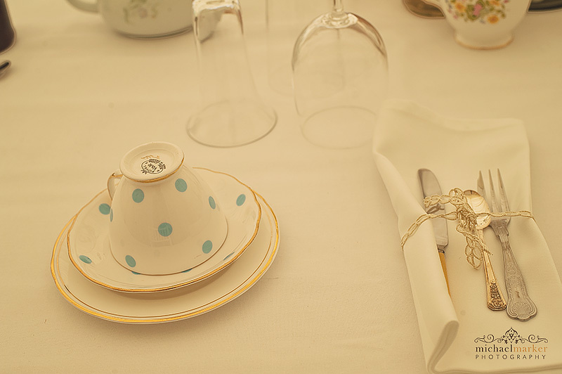 Vintage wedding china at Henley marquee wedding