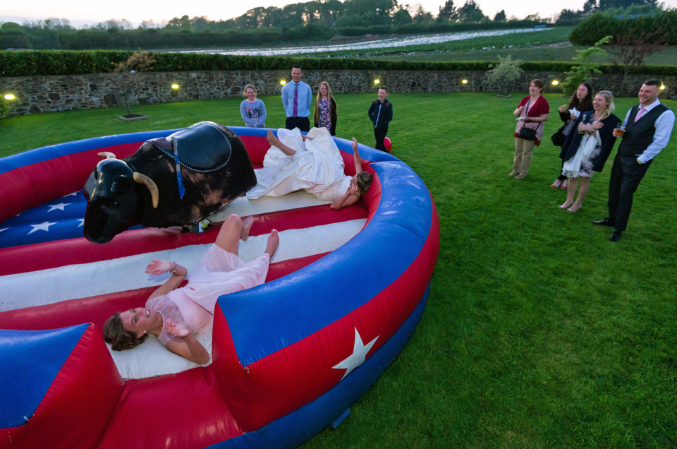 Bride and bridesmaid fall off bucking bronco at Lifton wedding in devon