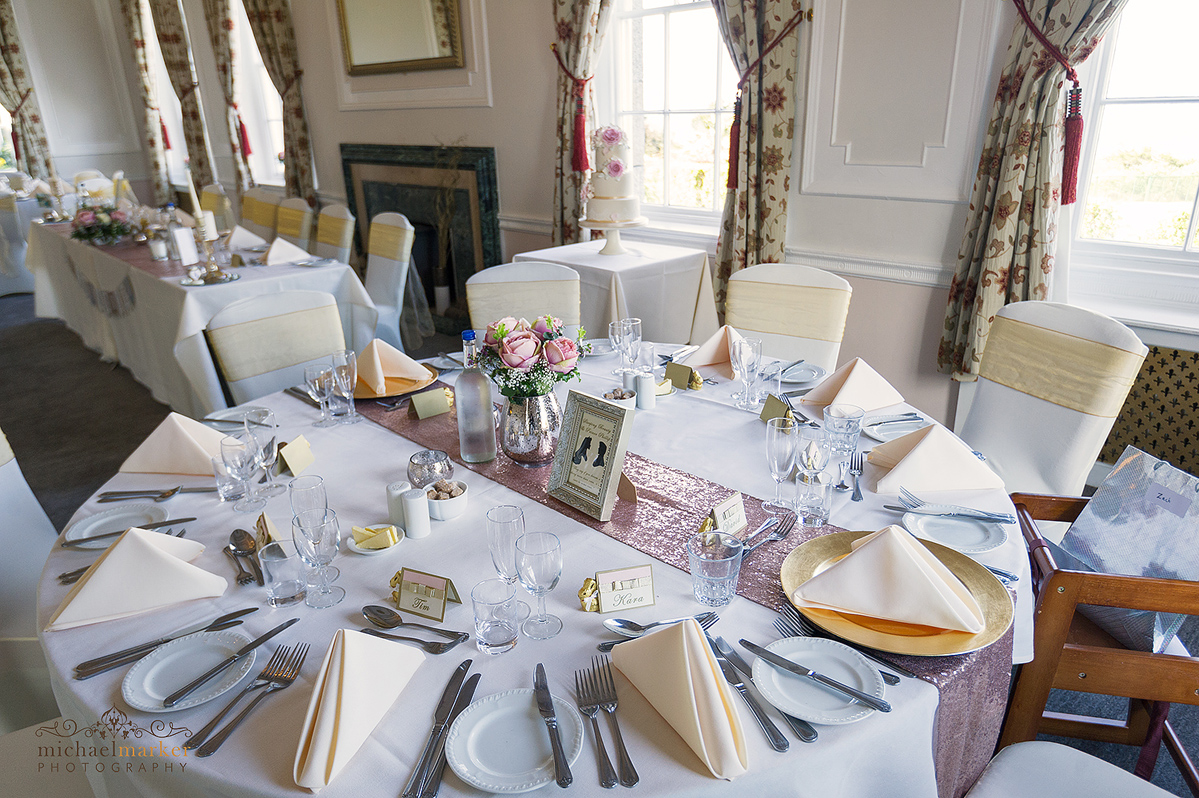 Wedding table at Tregenna Castle before the wedding breakfast