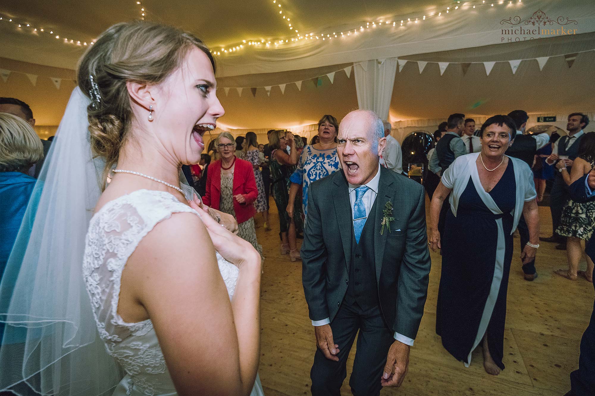 Father and bride documentary wedding action on the dance floor at Shilstone.