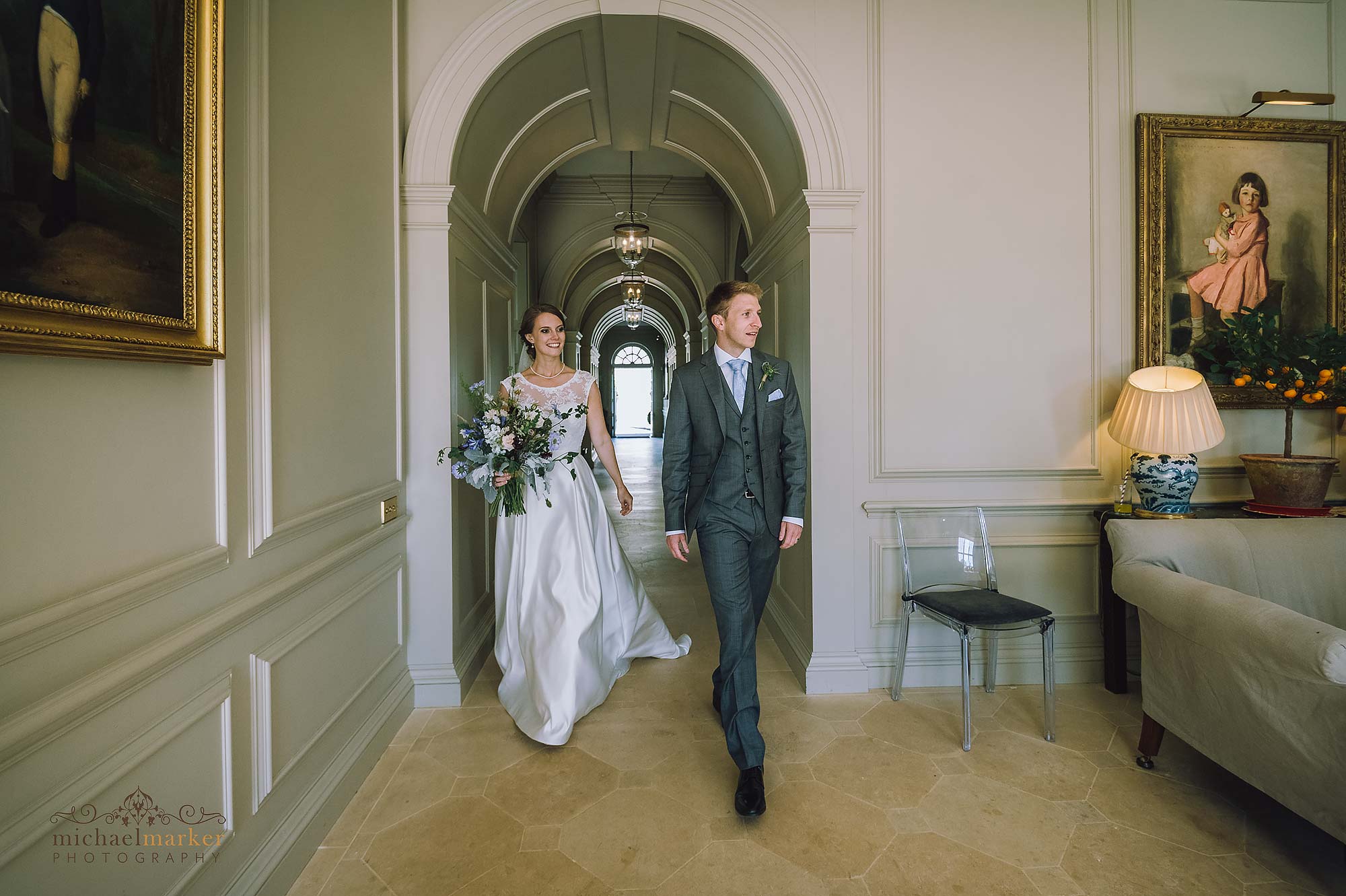 wedding couple make entrance at Shilstone House in Devon.