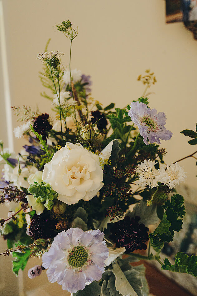 close up of hand tied Devon wedding bouquet