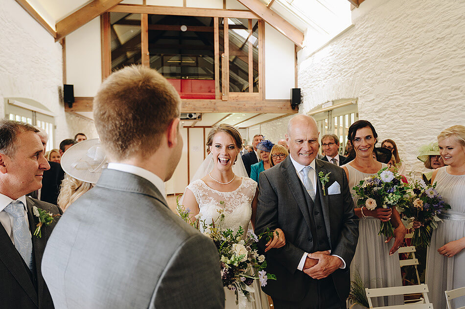 bride excited to see her husband to be at wedding ceremony at Shilstone House