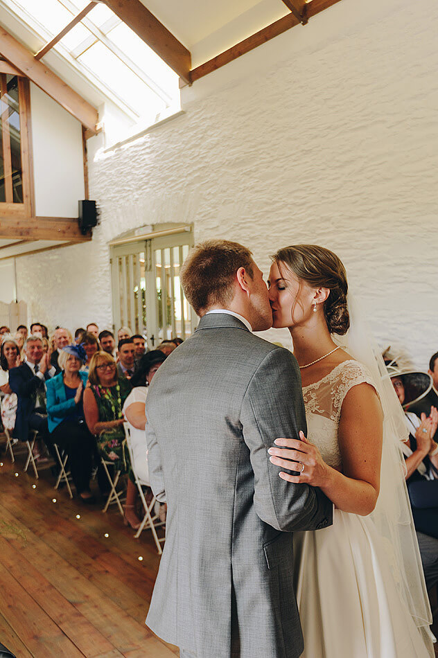 wedding ceremony first kiss at Shilstone House