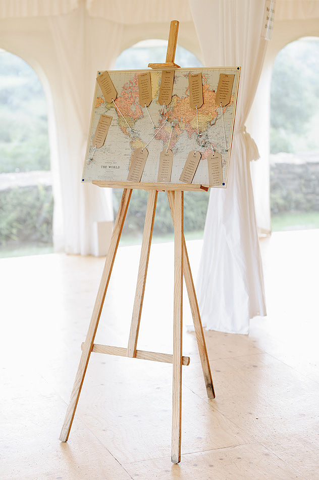 world map wedding seating plan at Shilstone House wedding in Devon