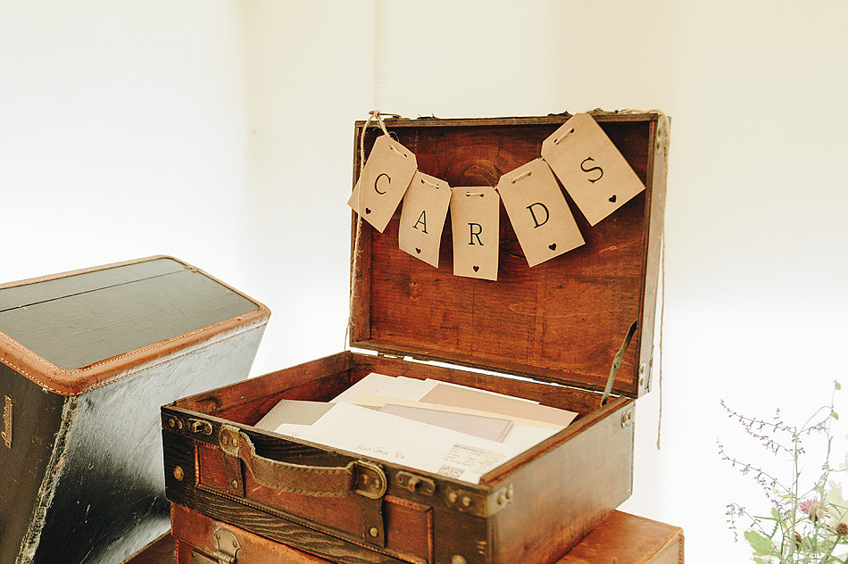 Vintage suitcase card table idea at Devon wedding