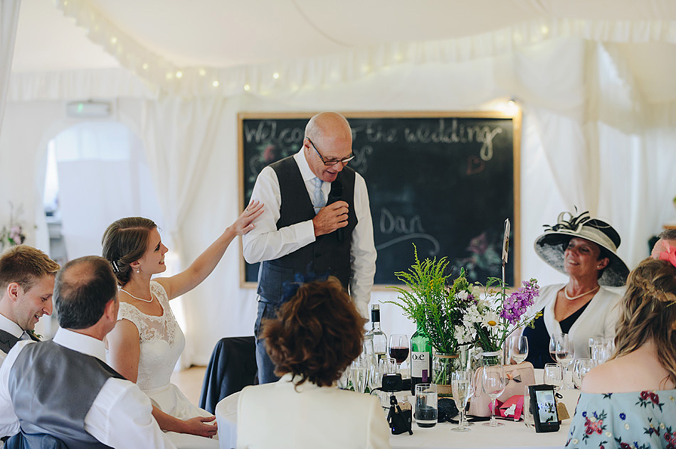 emotional moment during the father of the bride speech at Shilstone House in devon